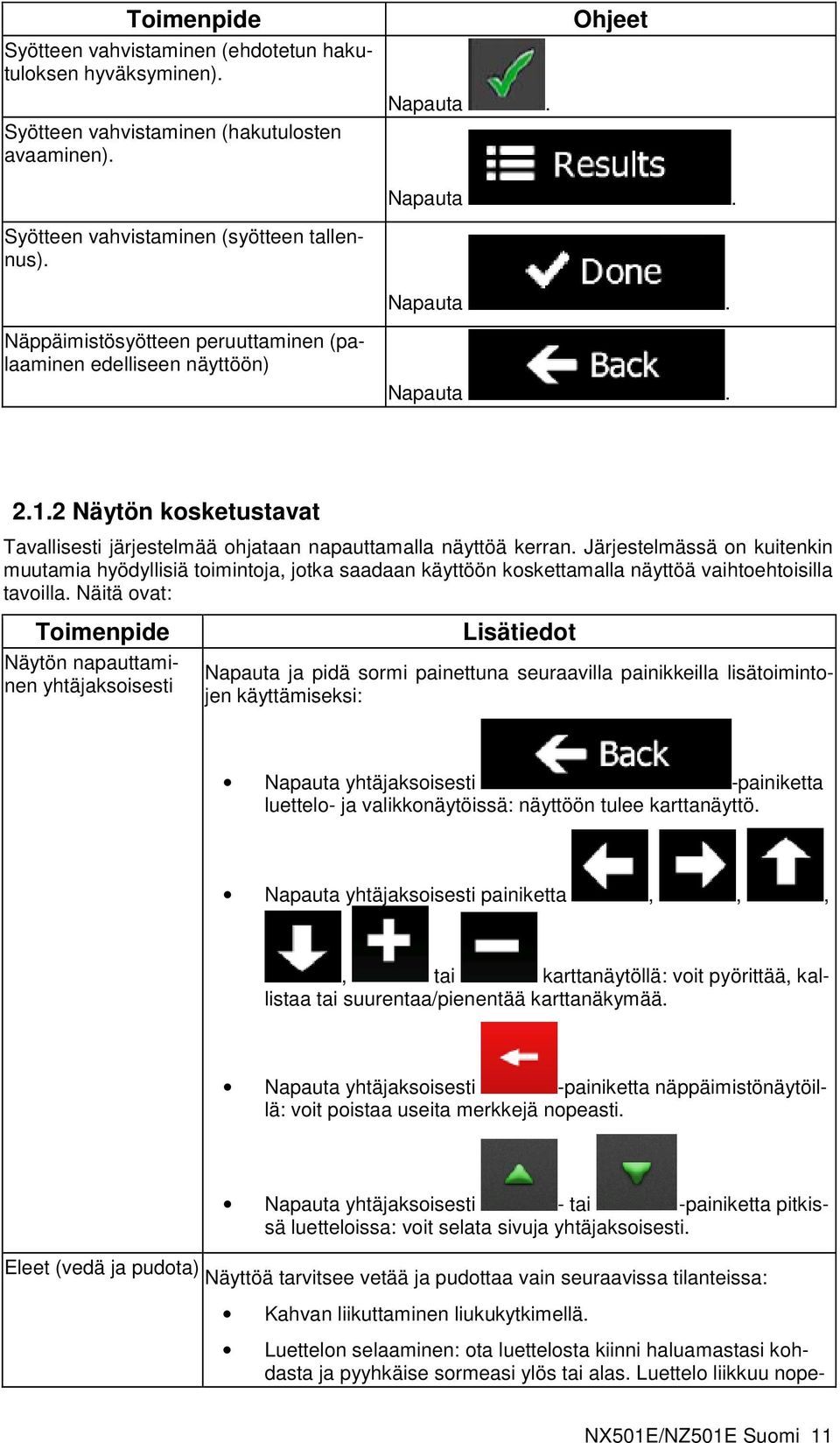 2 Näytön kosketustavat Tavallisesti järjestelmää ohjataan napauttamalla näyttöä kerran.