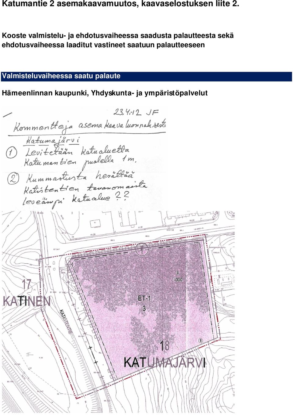 ehdotusvaiheessa laaditut vastineet saatuun palautteeseen