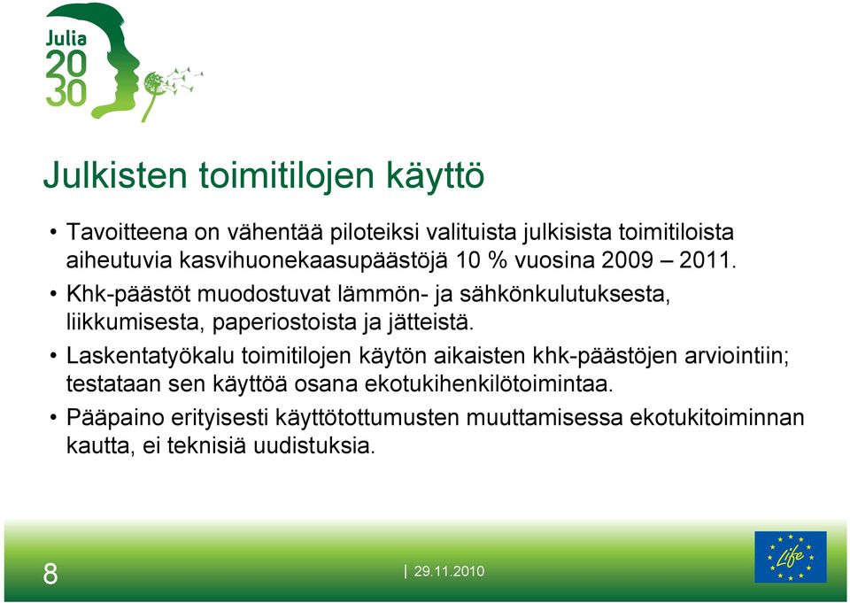 Khk-päästöt muodostuvat lämmön- ja sähkönkulutuksesta, liikkumisesta, paperiostoista ja jätteistä.