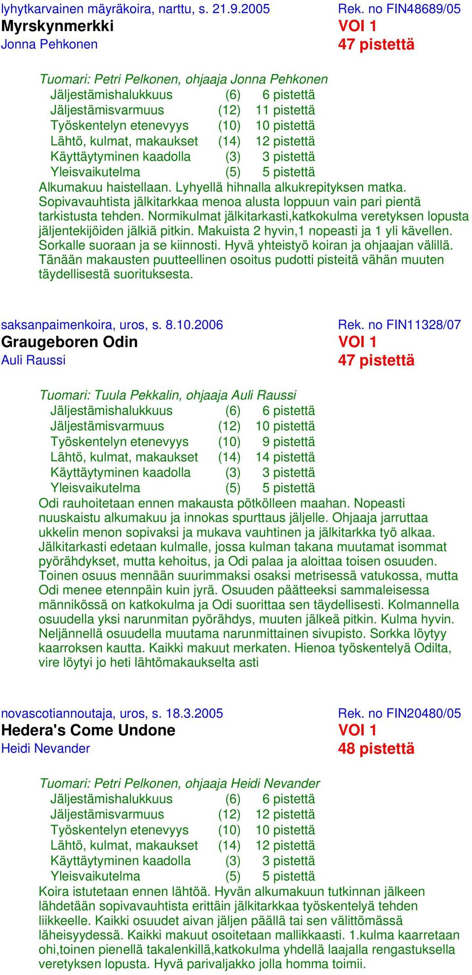 Lyhyellä hihnalla alkukrepityksen matka. Sopivavauhtista jälkitarkkaa menoa alusta loppuun vain pari pientä tarkistusta tehden.