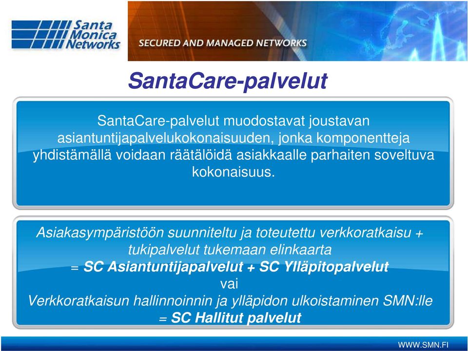 2009 Asiakasympäristöön suunniteltu ja toteutettu verkkoratkaisu + tukipalvelut tukemaan elinkaarta = SC