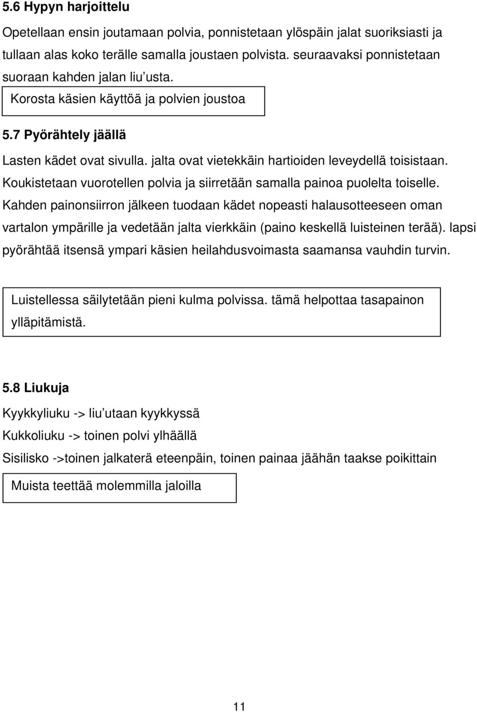 jalta ovat vietekkäin hartioiden leveydellä toisistaan. Koukistetaan vuorotellen polvia ja siirretään samalla painoa puolelta toiselle.