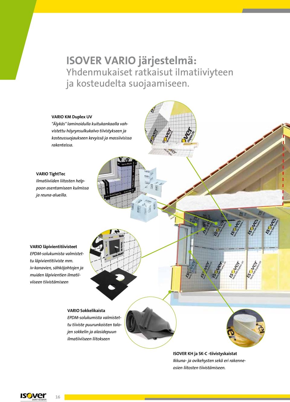 VARIO TightTec Ilmatiiviiden liitosten helppoon asentamiseen kulmissa ja reuna-alueilla. VARIO läpivientitiivisteet EPDM-solukumista valmistettu läpivientitiiviste mm.