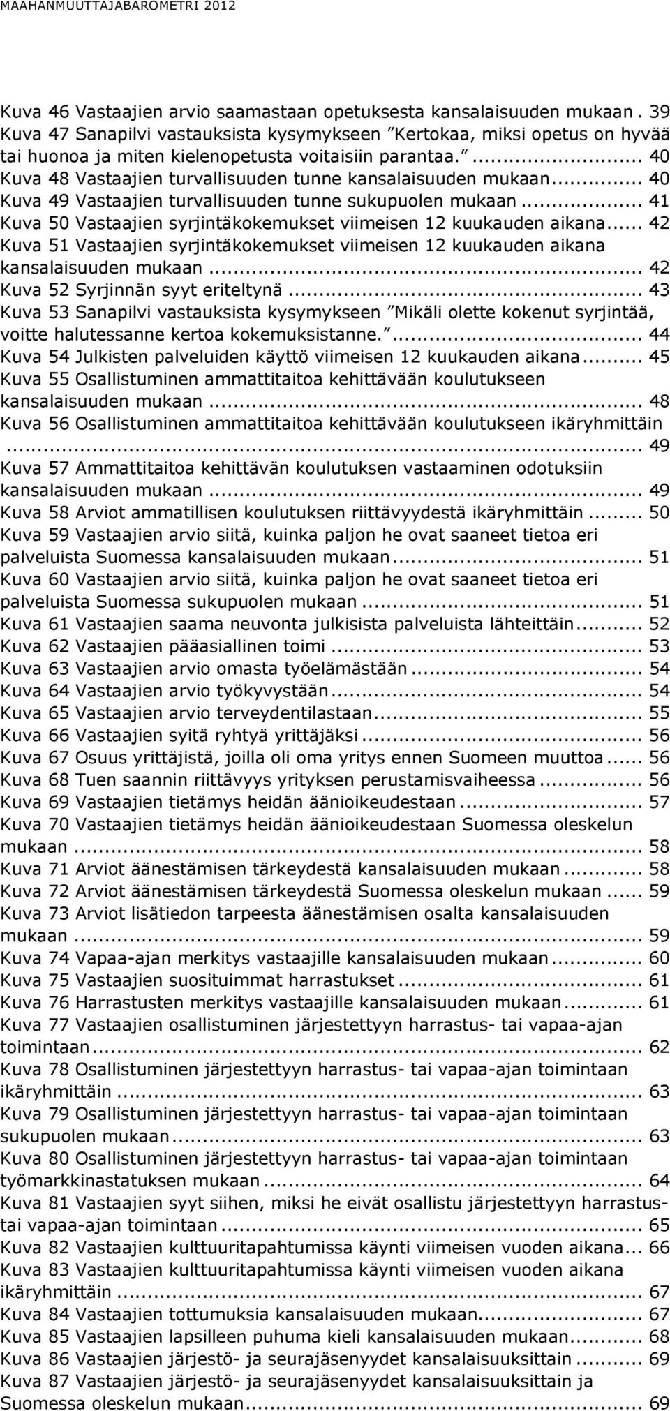 .. 40 Kuva 49 Vastaajien turvallisuuden tunne sukupuolen mukaan... 41 Kuva 50 Vastaajien syrjintäkokemukset viimeisen 12 kuukauden aikana.