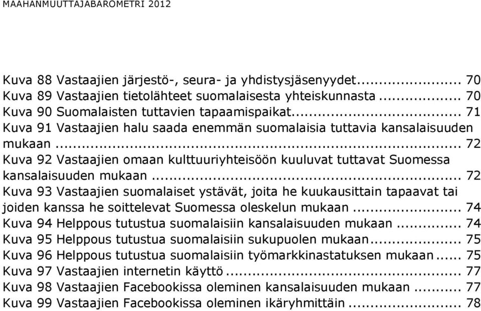 .. 72 Kuva 92 Vastaajien omaan kulttuuriyhteisöön kuuluvat tuttavat Suomessa kansalaisuuden mukaan.