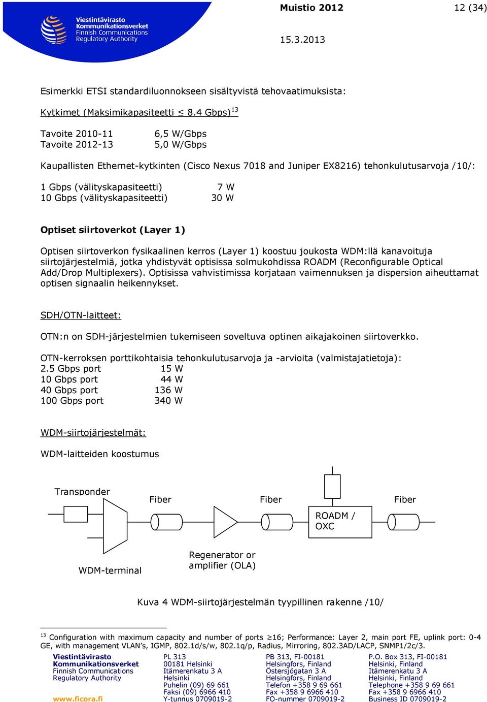 Gbps (välityskapasiteetti) 30 W Optiset siirtoverkot (Layer 1) Optisen siirtoverkon fysikaalinen kerros (Layer 1) koostuu joukosta WDM:llä kanavoituja siirtojärjestelmiä, jotka yhdistyvät optisissa