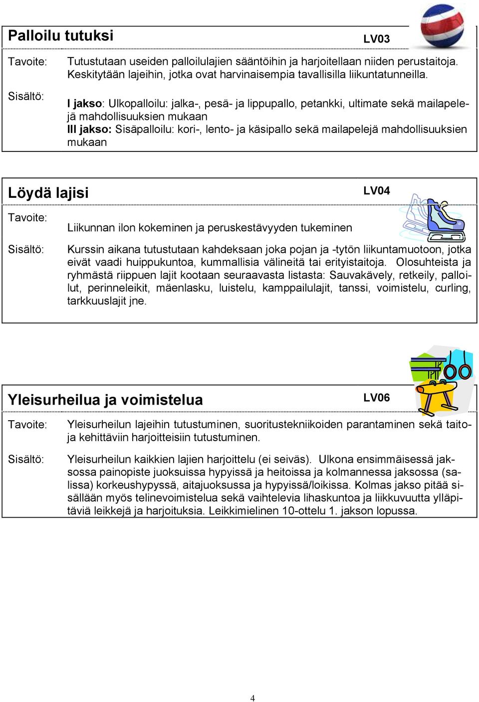 mukaan Löydä lajisi LV04 Liikunnan ilon kokeminen ja peruskestävyyden tukeminen Kurssin aikana tutustutaan kahdeksaan joka pojan ja -tytön liikuntamuotoon, jotka eivät vaadi huippukuntoa, kummallisia