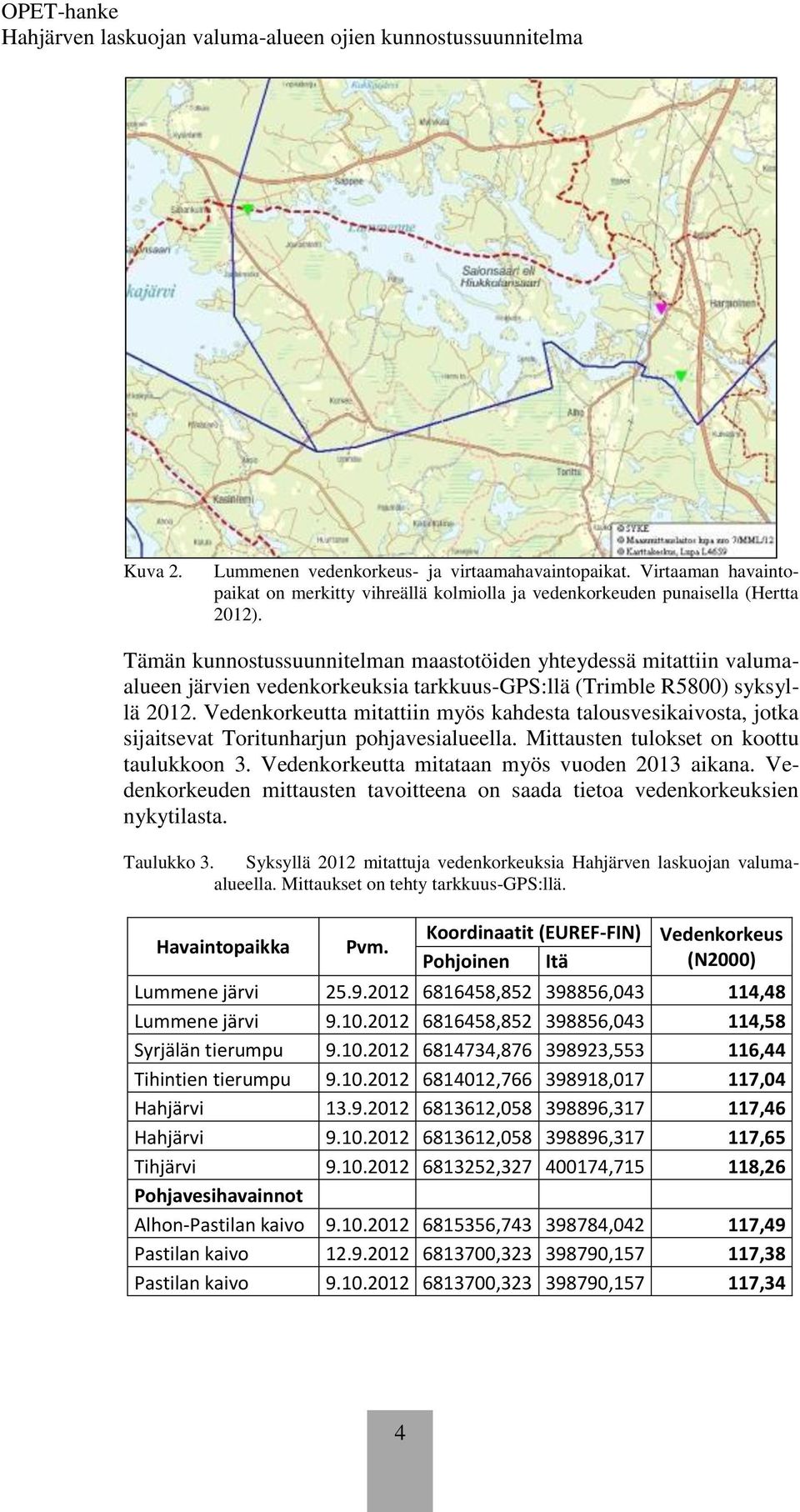 Vedenkorkeutta mitattiin myös kahdesta talousvesikaivosta, jotka sijaitsevat Toritunharjun pohjavesialueella. Mittausten tulokset on koottu taulukkoon 3.