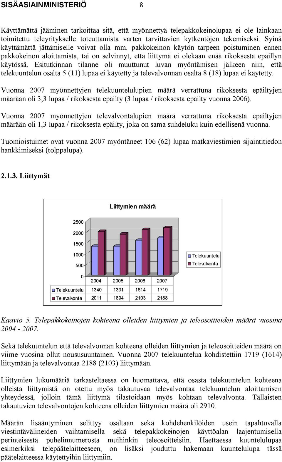 Esitutkinnan tilanne oli muuttunut luvan myöntämisen jälkeen niin, että telekuuntelun osalta 5 (11) lupaa ei käytetty ja televalvonnan osalta 8 (18) lupaa ei käytetty.