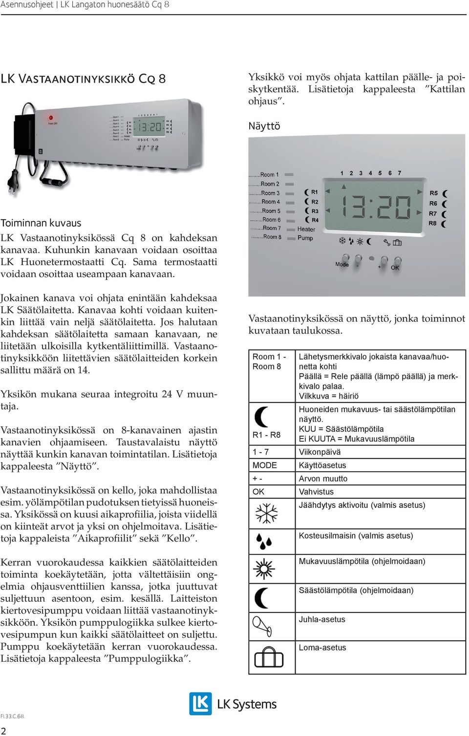 Jokainen kanava voi ohjata enintään kahdeksaa LK Säätölaitetta. Kanavaa kohti voidaan kuitenkin liittää vain neljä säätölaitetta.