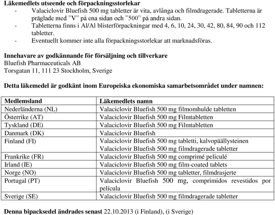 Innehavare av godkännande för försäljning och tillverkare Bluefish Pharmaceuticals AB Torsgatan 11, 111 23 Stockholm, Sverige Detta läkemedel är godkänt inom Europeiska ekonomiska samarbetsområdet