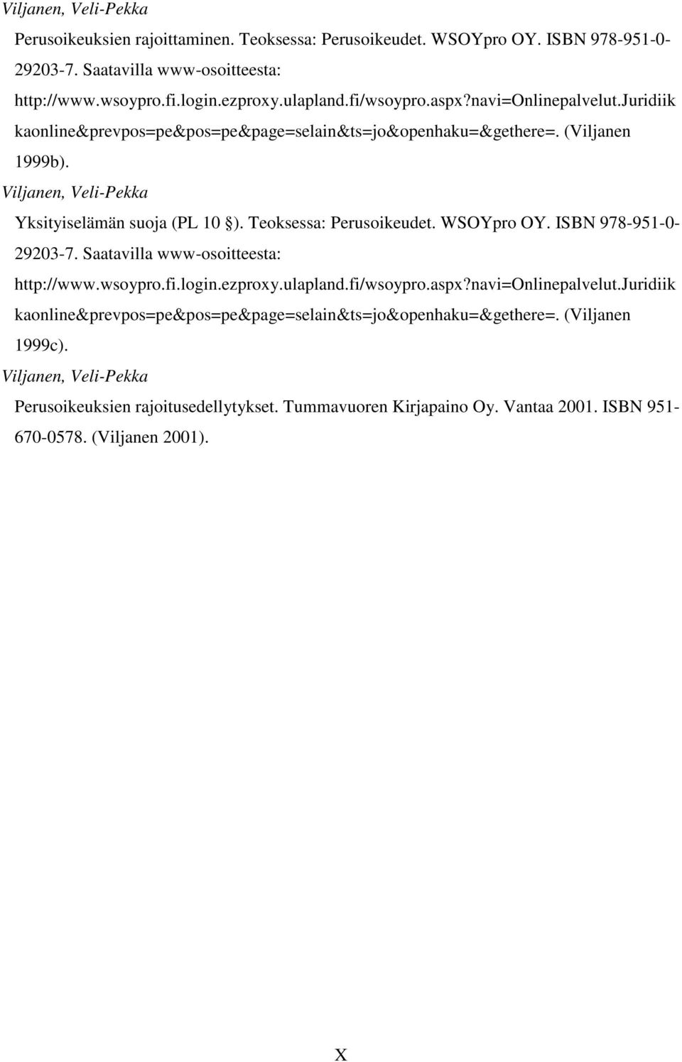 Teoksessa: Perusoikeudet. WSOYpro OY. ISBN 978-951-0-29203-7. Saatavilla www-osoitteesta: http://www.wsoypro.fi.login.ezproxy.ulapland.fi/wsoypro.aspx?navi=onlinepalvelut.