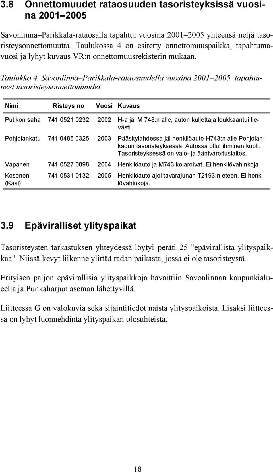 Savonlinna Parikkala-rataosuudella vuosina 2001 2005 tapahtuneet tasoristeysonnettomuudet.