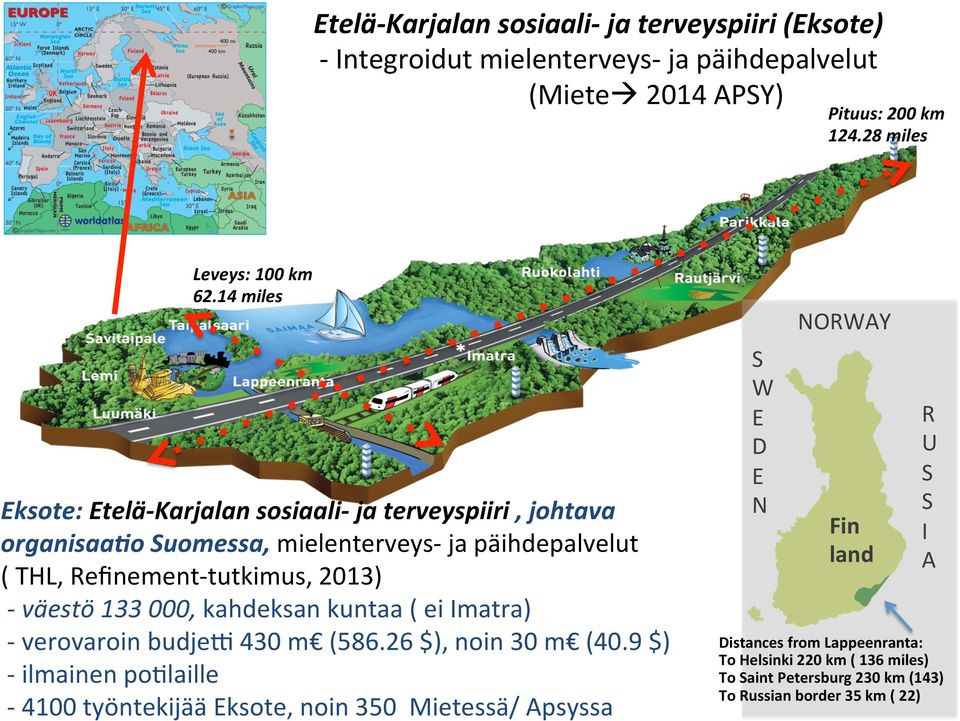 väestö 133 000, kahdeksan kuntaa ( ei Imatra) - verovaroin budje^ 430 m (586.26 $), noin 30 m (40.