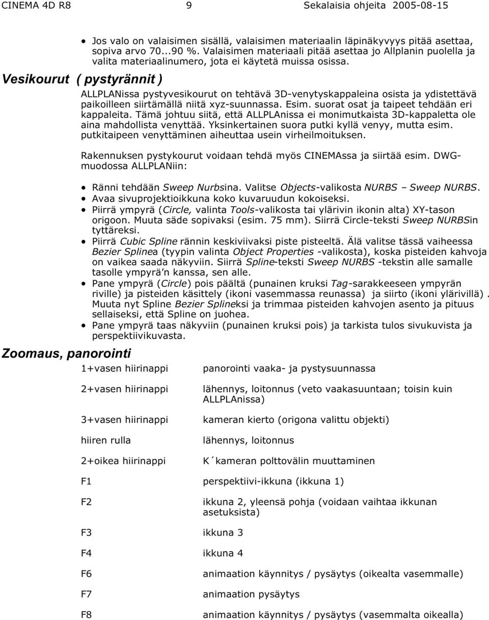 Vesikourut ( pystyrännit ) ALLPLANissa pystyvesikourut on tehtävä 3D-venytyskappaleina osista ja ydistettävä paikoilleen siirtämällä niitä xyz-suunnassa. Esim.