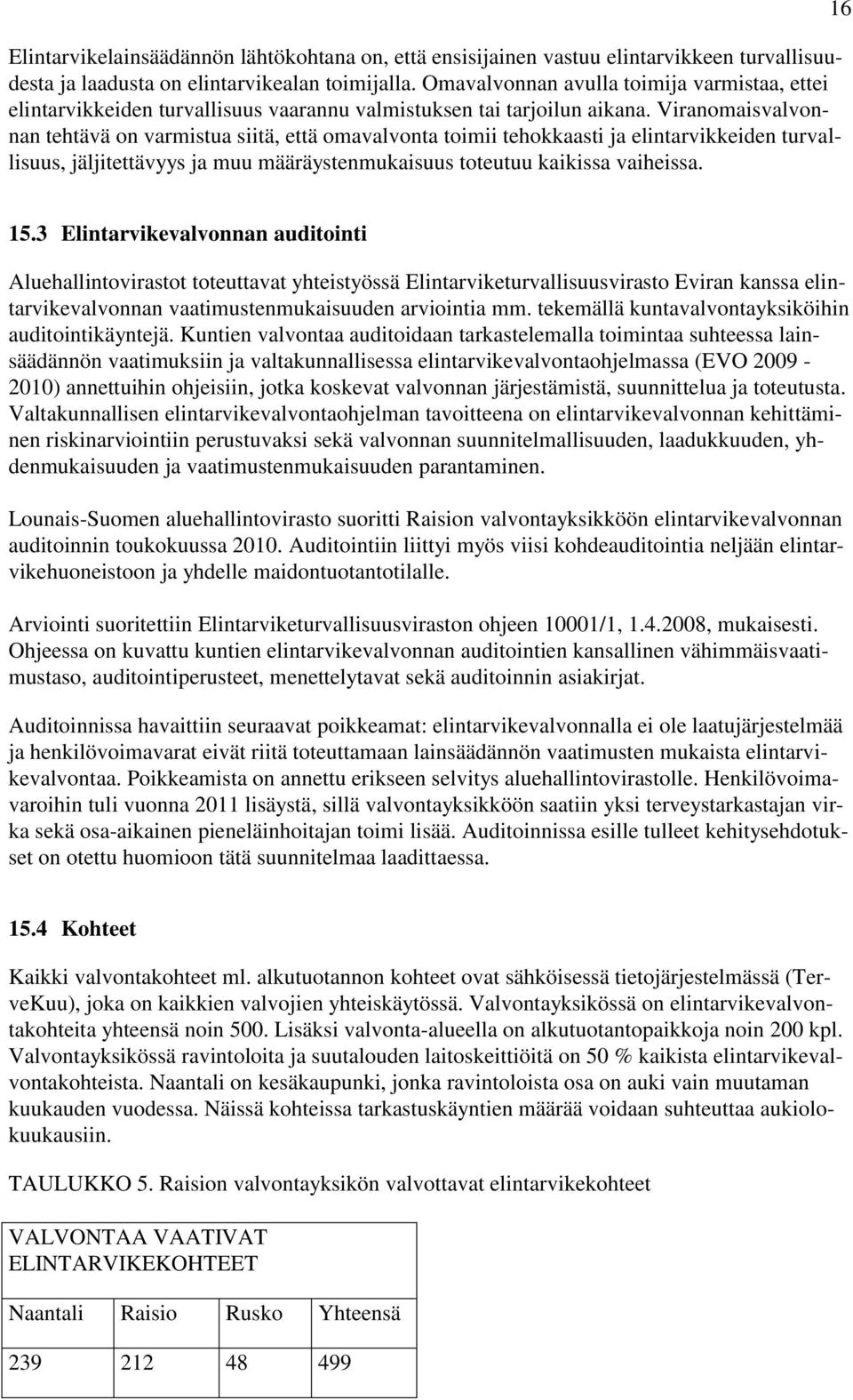 Viranomaisvalvonnan tehtävä on varmistua siitä, että omavalvonta toimii tehokkaasti ja elintarvikkeiden turvallisuus, jäljitettävyys ja muu määräystenmukaisuus toteutuu kaikissa vaiheissa. 16 15.