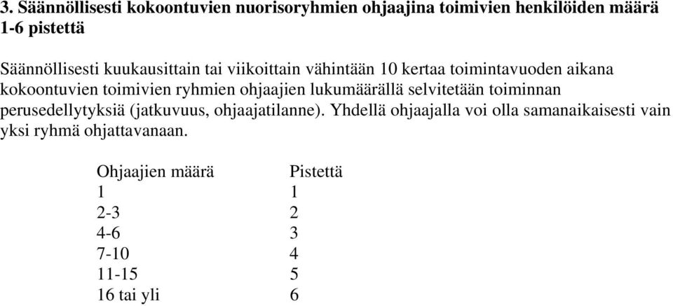 lukumäärällä selvitetään toiminnan perusedellytyksiä (jatkuvuus, ohjaajatilanne).