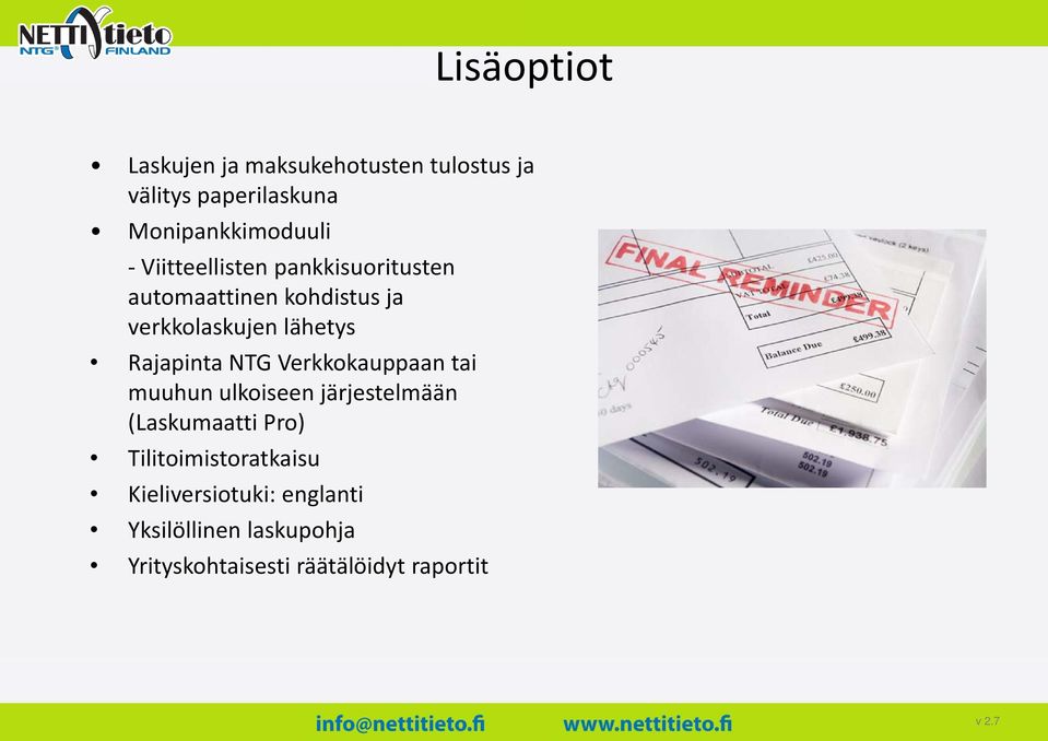 Rajapinta NTG Verkkokauppaan tai muuhun ulkoiseen järjestelmään (Laskumaatti Pro)