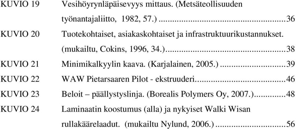 ..38 KUVIO 21 Minimikalkyylin kaava. (Karjalainen, 2005.)...39 KUVIO 22 WAW Pietarsaaren Pilot - ekstruuderi.