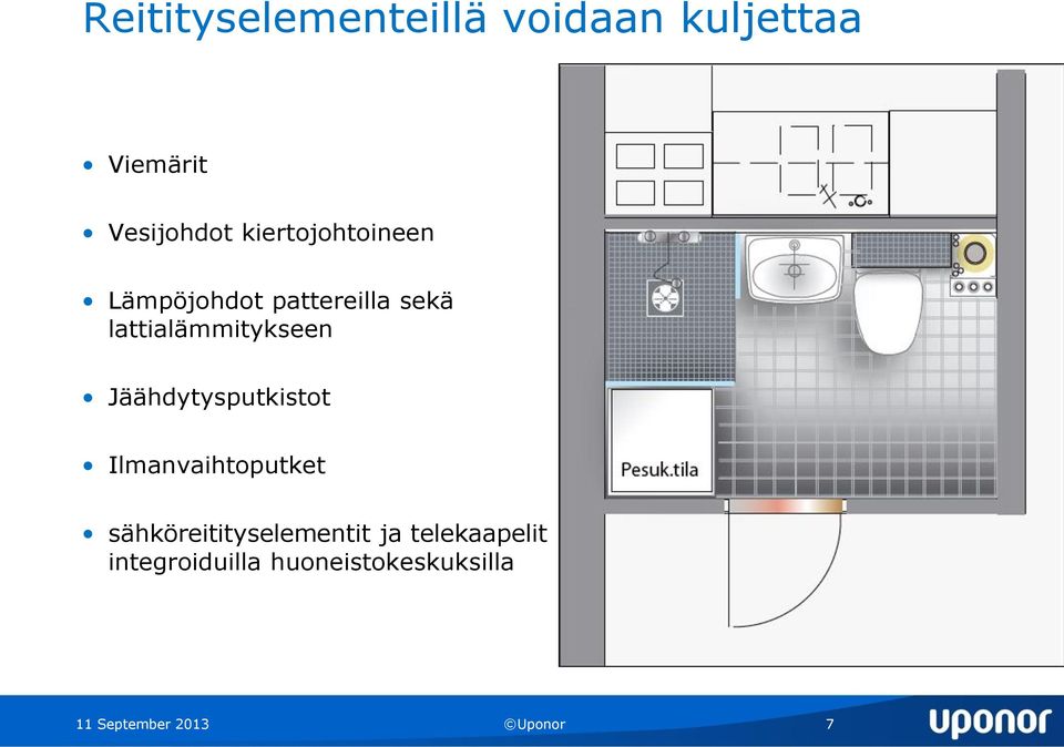 Jäähdytysputkistot Ilmanvaihtoputket sähköreitityselementit ja