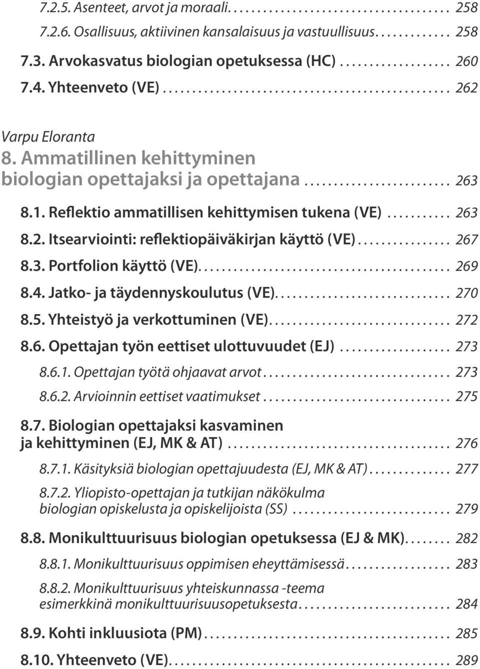 1. Reflektio ammatillisen kehittymisen tukena (VE)........... 263 8.2. Itsearviointi: reflektiopäiväkirjan käyttö (VE)................ 267 8.3. Portfolion käyttö (VE)........................................... 269 8.