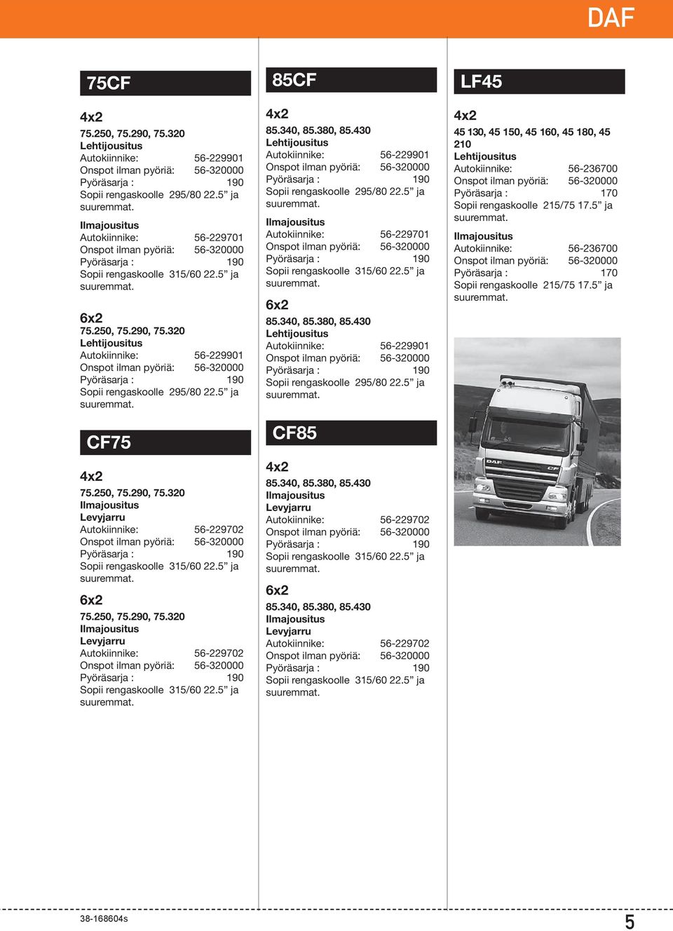 380, 85.430 Autokiinnike: 56-229901 Sopii rengaskoolle 295/80 22.5 ja Autokiinnike: 56-229701 Sopii rengaskoolle 315/60 22.5 ja 6x2 85.340, 85.380, 85.430 Autokiinnike: 56-229901 Sopii rengaskoolle 295/80 22.5 ja CF85 85.