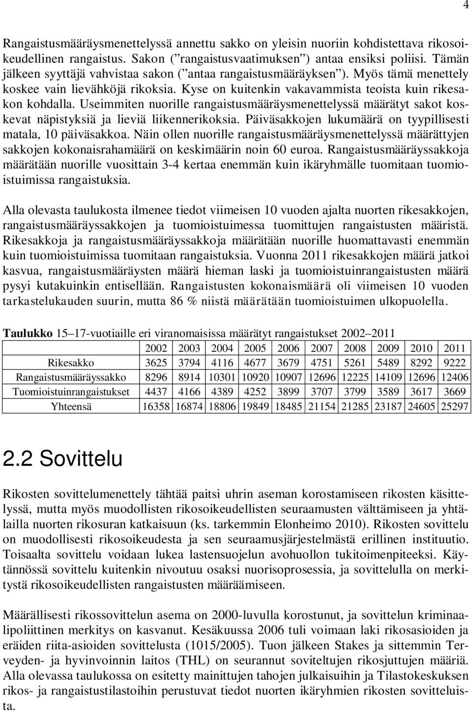 Useimmiten nuorille rangaistusmääräysmenettelyssä määrätyt sakot koskevat näpistyksiä ja lieviä liikennerikoksia. Päiväsakkojen lukumäärä on tyypillisesti matala, 10 päiväsakkoa.