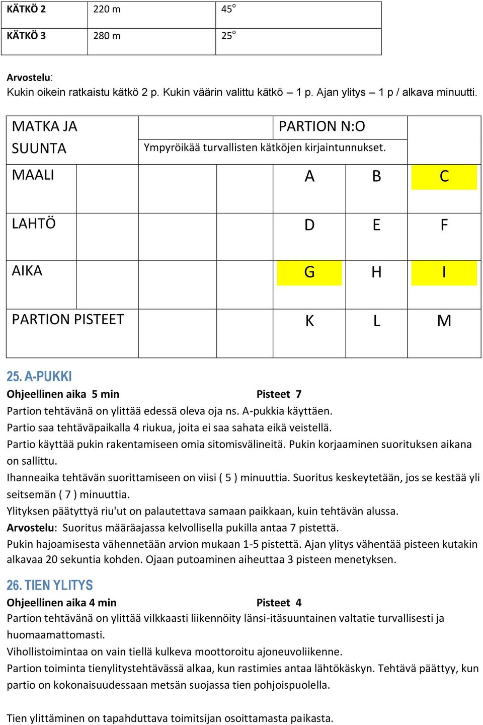 A-PUKKI Ohjeellinen aika 5 min Pisteet 7 Partion tehtävänä on ylittää edessä oleva oja ns. A-pukkia käyttäen. Partio saa tehtäväpaikalla 4 riukua, joita ei saa sahata eikä veistellä.