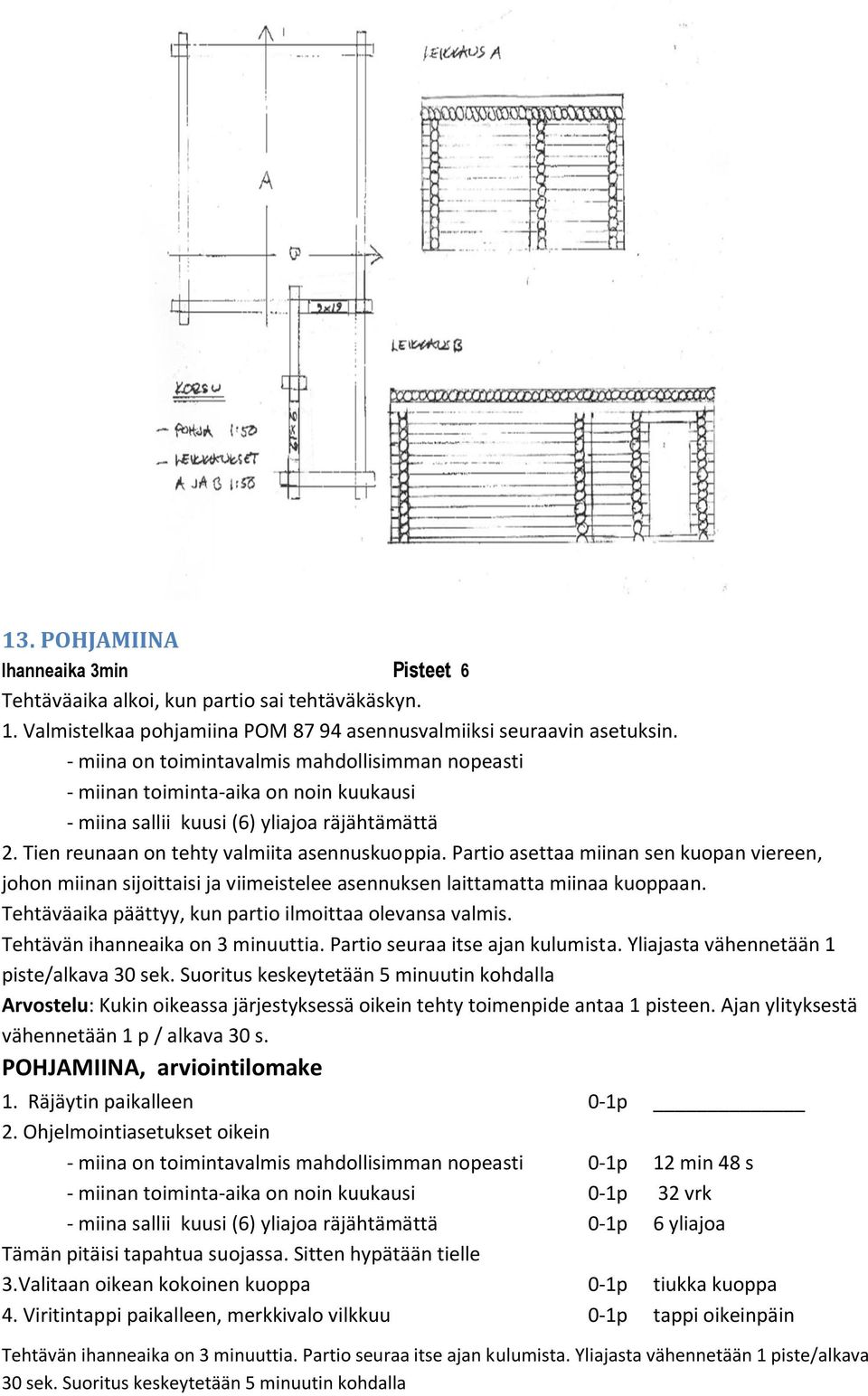 Partio asettaa miinan sen kuopan viereen, johon miinan sijoittaisi ja viimeistelee asennuksen laittamatta miinaa kuoppaan. Tehtäväaika päättyy, kun partio ilmoittaa olevansa valmis.