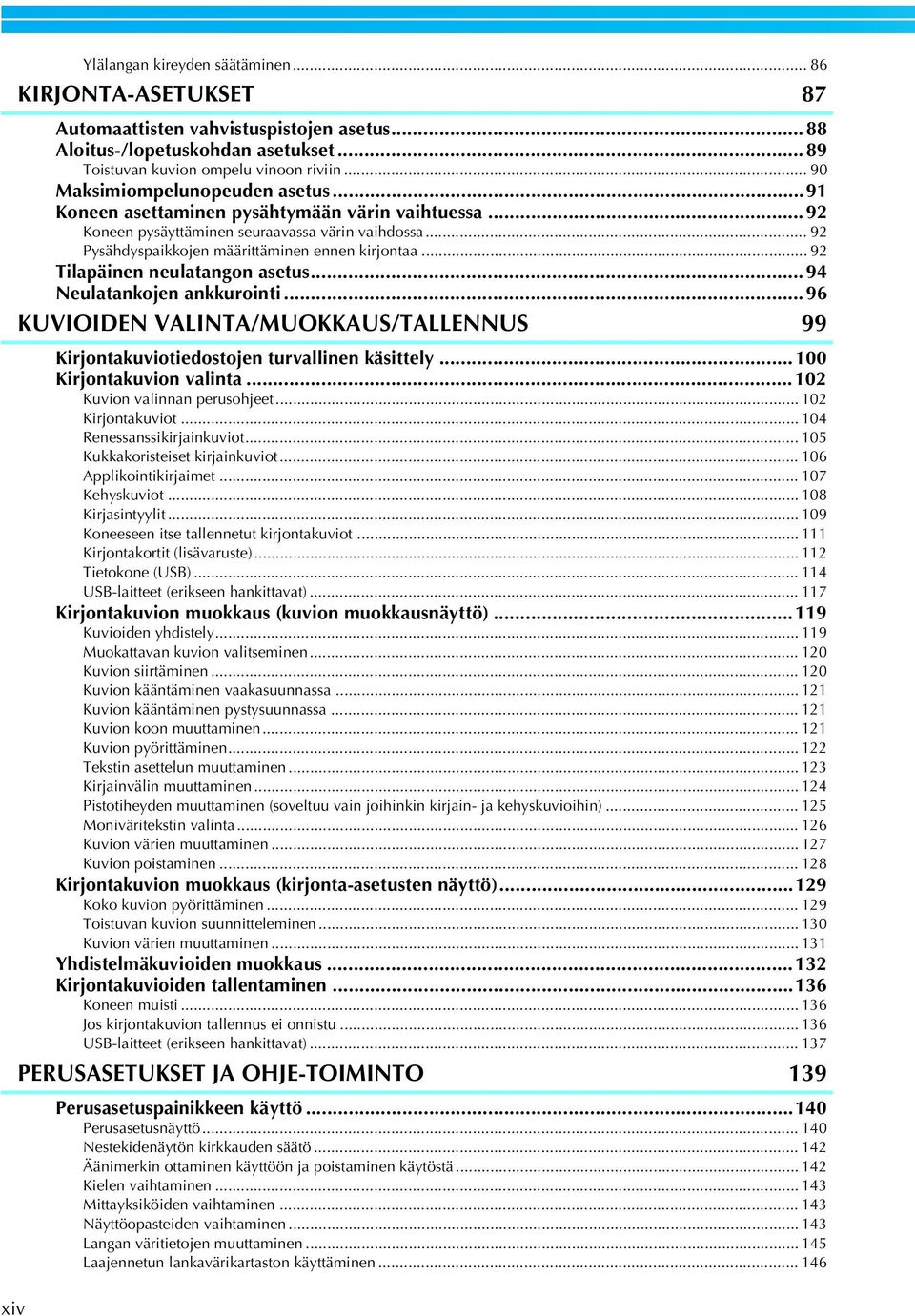 .. 9 Tilapäinen neulatangon asetus...94 Neulatankojen ankkurointi...96 KUVIOIDEN VALINTA/MUOKKAUS/TALLENNUS 99 Kirjontakuviotiedostojen turvallinen käsittely...00 Kirjontakuvion valinta.