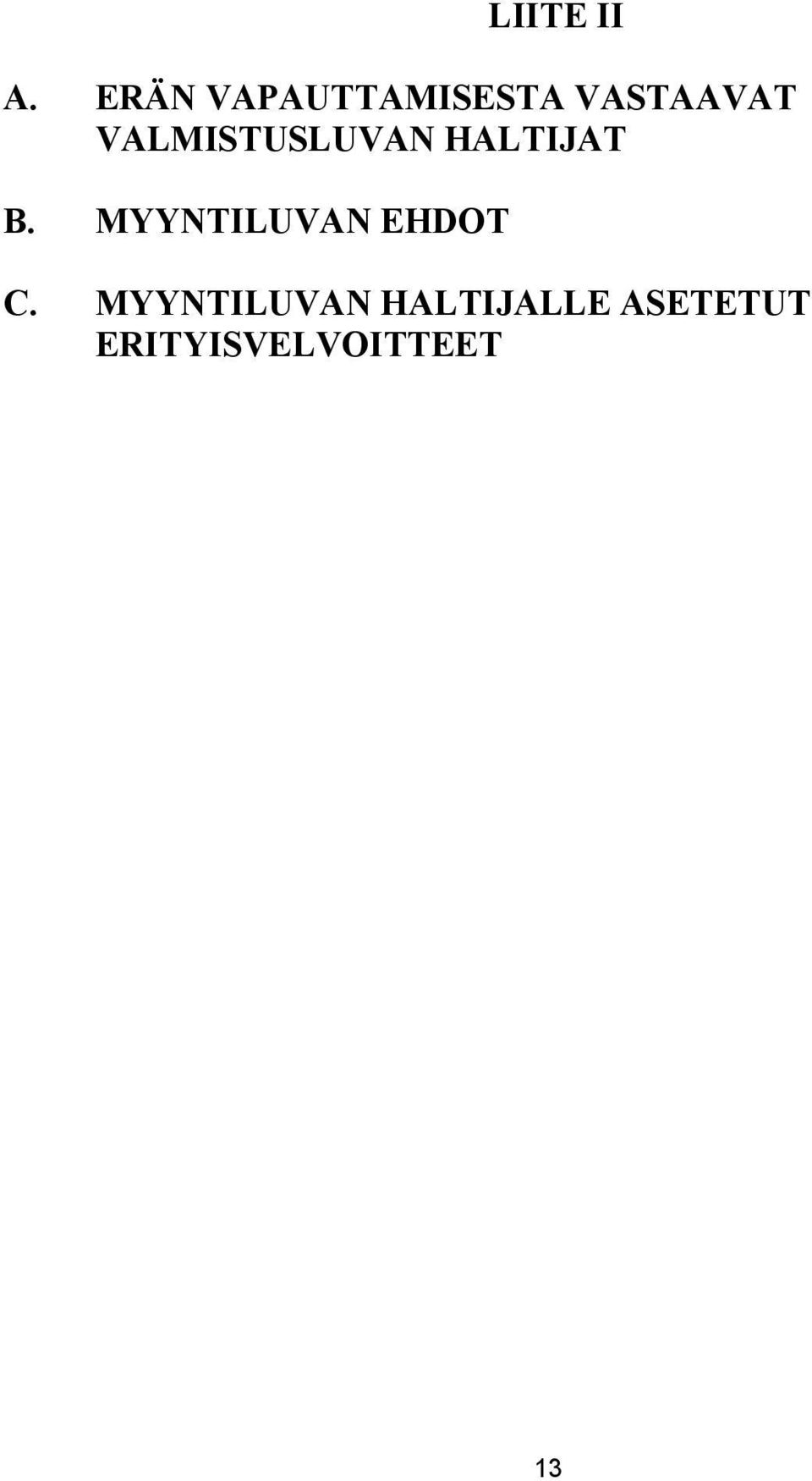 VALMISTUSLUVAN HALTIJAT B.