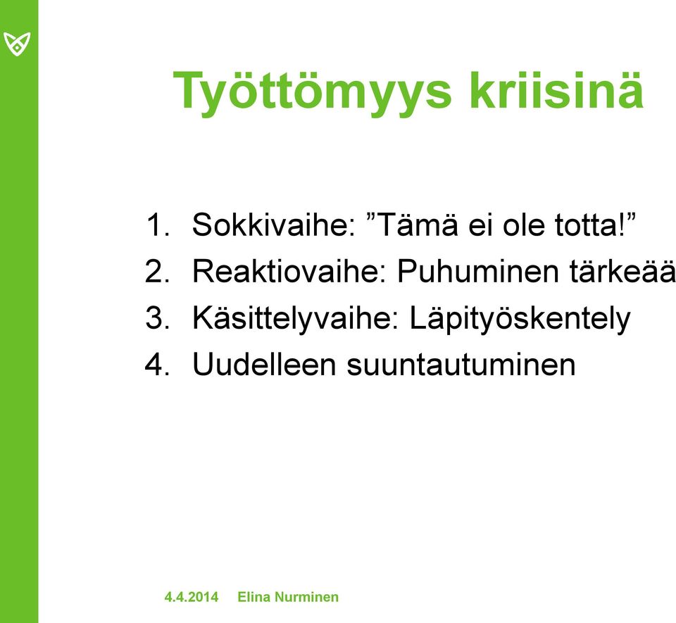 Reaktiovaihe: Puhuminen tärkeää 3.