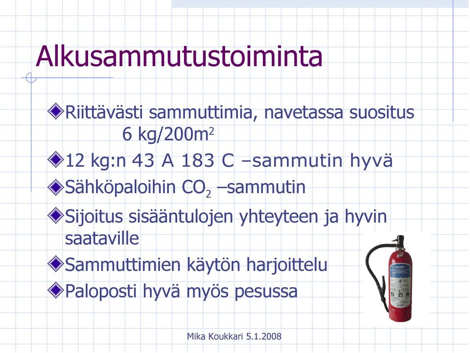 Sähköpaloihin CO 2 sammutin Sijoitus sisääntulojen yhteyteen