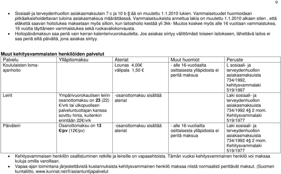 1.2010 alkaen siten, että eläkettä saavan hoitotukea maksetaan myös silloin, kun laitoshoito kestää yli 3kk- Muutos koskee myös alle 16 vuotiaan vammaistukea, 16 vuotta täyttäneen vammaistukea sekä