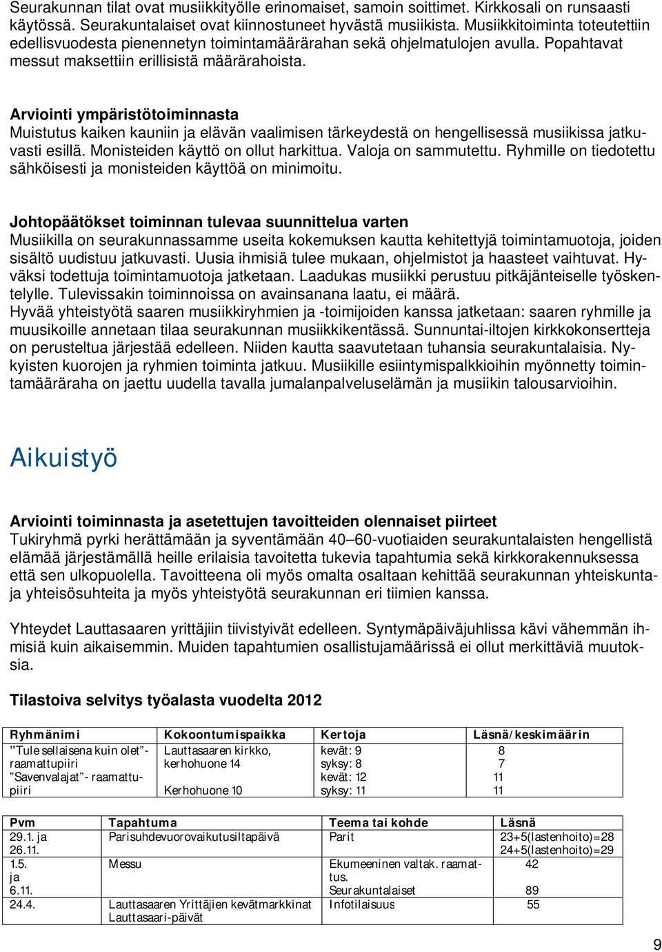 Arviointi ympäristötoiminnasta Muistutus kaiken kauniin ja elävän vaalimisen tärkeydestä on hengellisessä musiikissa jatkuvasti esillä. Monisteiden käyttö on ollut harkittua. Valoja on sammutettu.