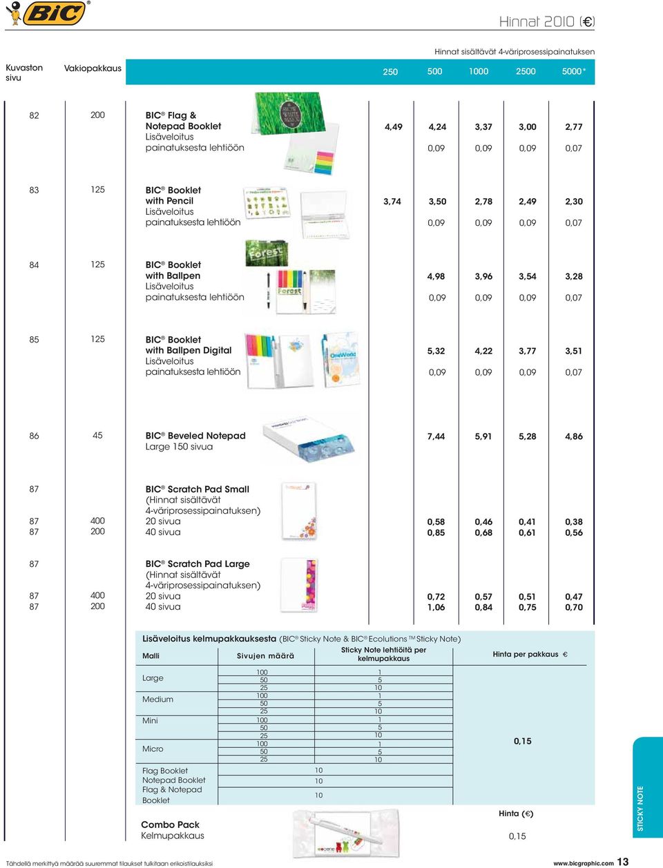 Booklet with Ballpen Digital Lisäveloitus painatuksesta lehtiöön 5,32 4,22 3,77 3,51 0,09 0,09 0,09 0,07 86 45 BIC Beveled Notepad Large 1 a 7,44 5,91 5,28 4,86 87 87 87 400 200 BIC Scratch Pad Small