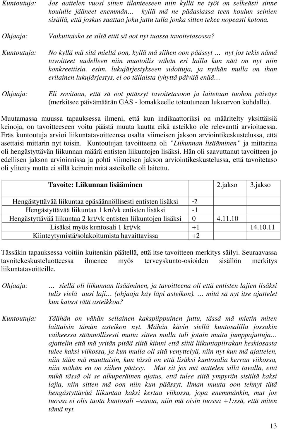 No kyllä mä sitä mieltä oon, kyllä mä siihen oon päässyt nyt jos tekis nämä tavoitteet uudelleen niin muotoilis vähän eri lailla kun nää on nyt niin konkreettisia, esim.