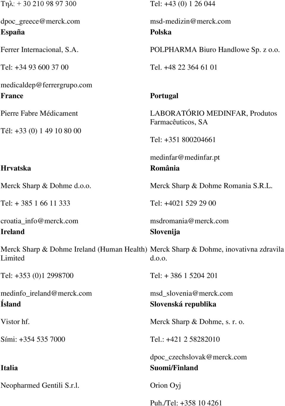 com Polska POLPHARMA Biuro Handlowe Sp. z o.o. Tel. +48 22 364 61 01 Portugal LABORATÓRIO MEDINFAR, Produtos Farmacêuticos, SA Tel: +351 800204661 medinfar@medinfar.