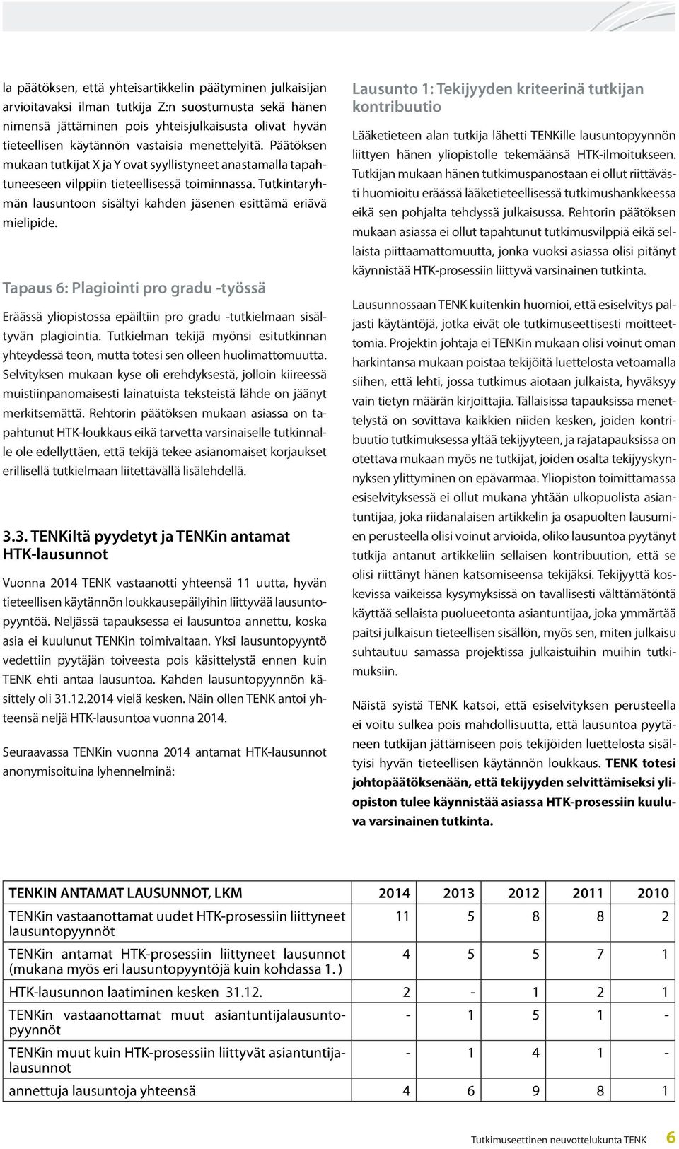 Tutkintaryhmän lausuntoon sisältyi kahden jäsenen esittämä eriävä mielipide. Tapaus 6: Plagiointi pro gradu -työssä Eräässä yliopistossa epäiltiin pro gradu -tutkielmaan sisältyvän plagiointia.