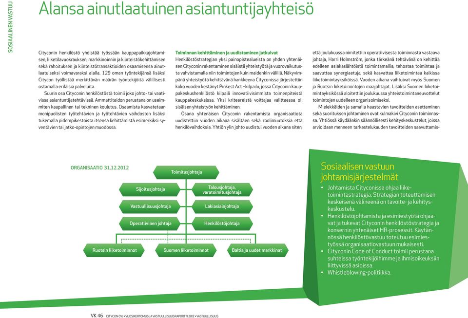 129 oman työntekijänsä lisäksi Citycon työllistää merkittävän määrän työntekijöitä välillisesti ostamalla erilaisia palveluita.