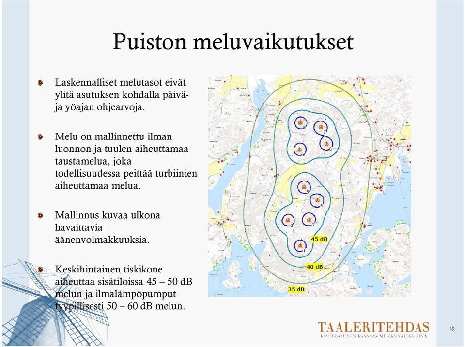 Melu on mallinnettu ilman luonnon ja tuulen aiheuttamaa taustamelua, joka todellisuudessa peittää