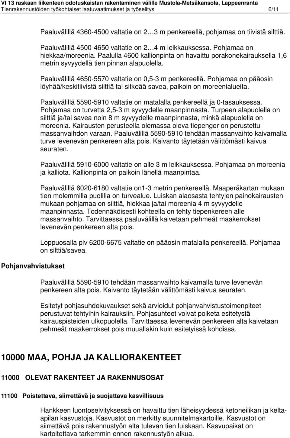 Paaluvälillä 4650-5570 valtatie on 0,5-3 m penkereellä. Pohjamaa on pääosin löyhää/keskitiivistä silttiä tai sitkeää savea, paikoin on moreenialueita.