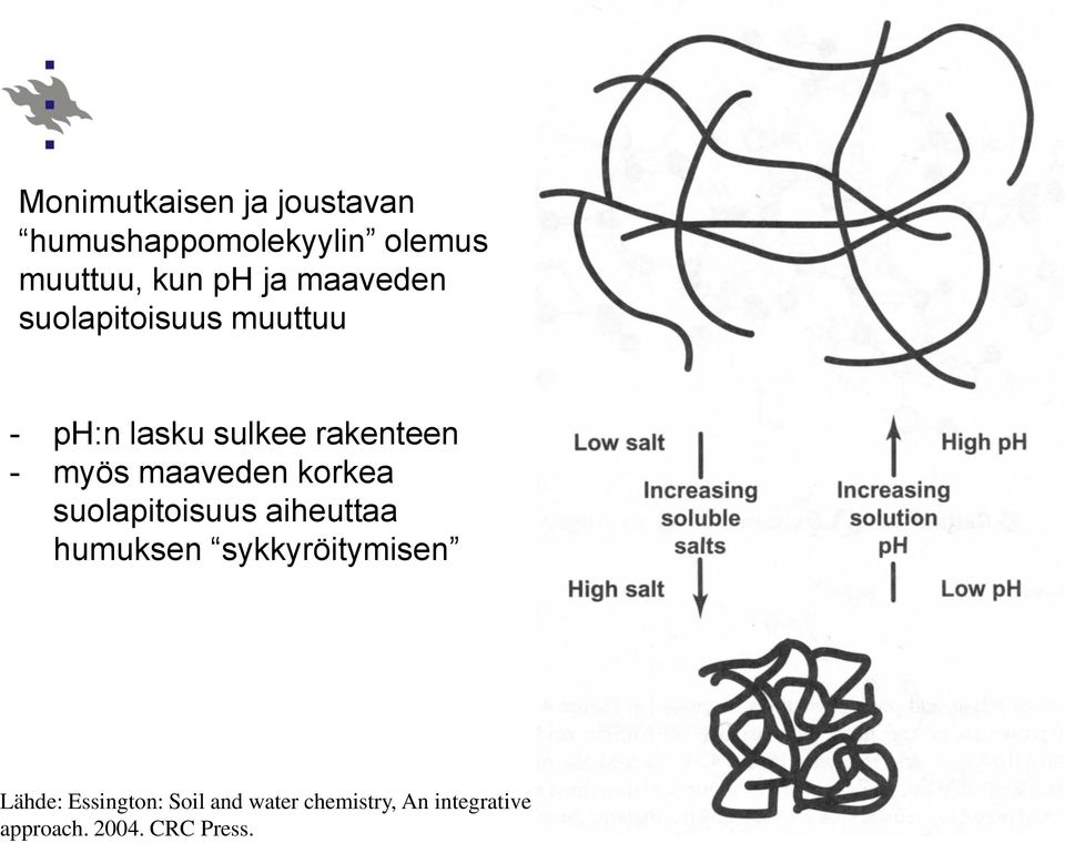 maaveden korkea suolapitoisuus aiheuttaa humuksen sykkyröitymisen Lähde: