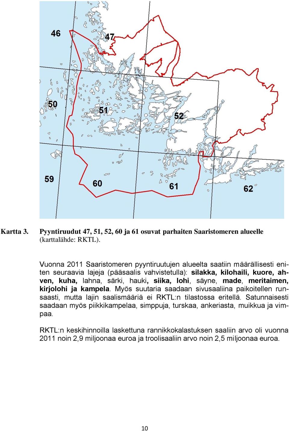 hauki, siika, lohi, säyne, made, meritaimen, kirjolohi ja kampela.