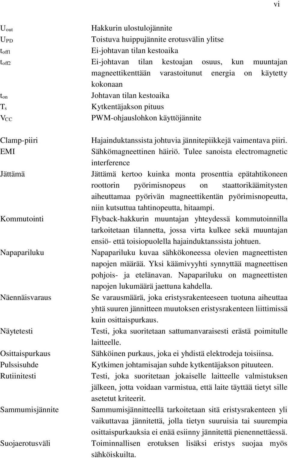 Osittaispurkaus Pulssisuhde Rutiinitesti Sammumisjännite Suojaerotusväli Hajainduktanssista johtuvia jännitepiikkejä vaimentava piiri. Sähkömagneettinen häiriö.