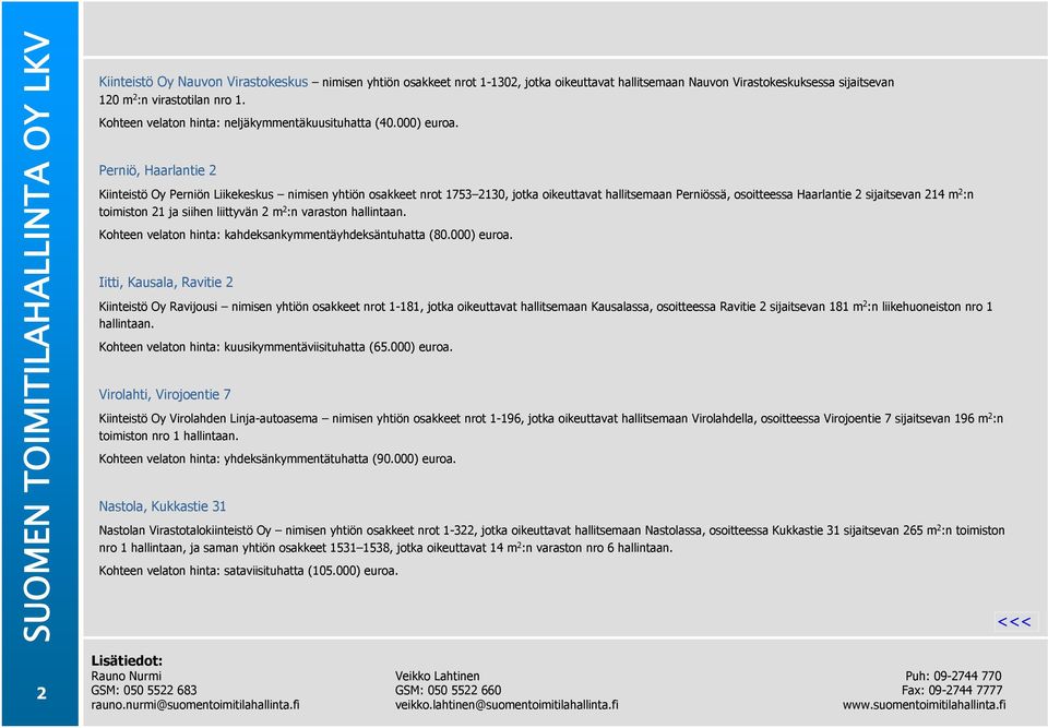 Perniö, Haarlantie 2 Kiinteistö Oy Perniön Liikekeskus nimisen yhtiön osakkeet nrot 1753 2130, jotka oikeuttavat hallitsemaan Perniössä, osoitteessa Haarlantie 2 sijaitsevan 214 m 2 :n toimiston 21