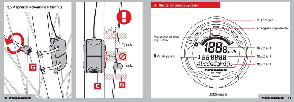 nopeusmittari Visuaalinen opastusjärjestelmä