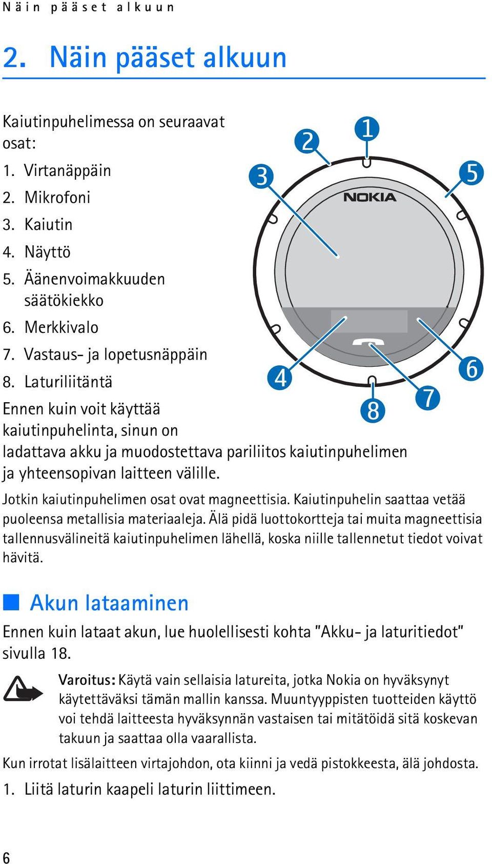 Jotkin kaiutinpuhelimen osat ovat magneettisia. Kaiutinpuhelin saattaa vetää puoleensa metallisia materiaaleja.