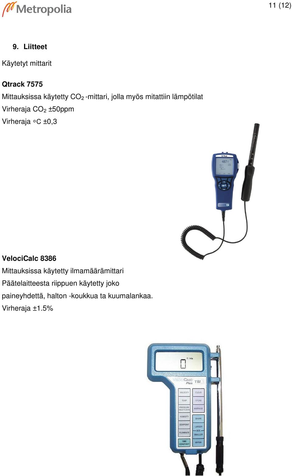 jolla myös mitattiin lämpötilat Virheraja CO 2 ±50ppm Virheraja C ±0,3