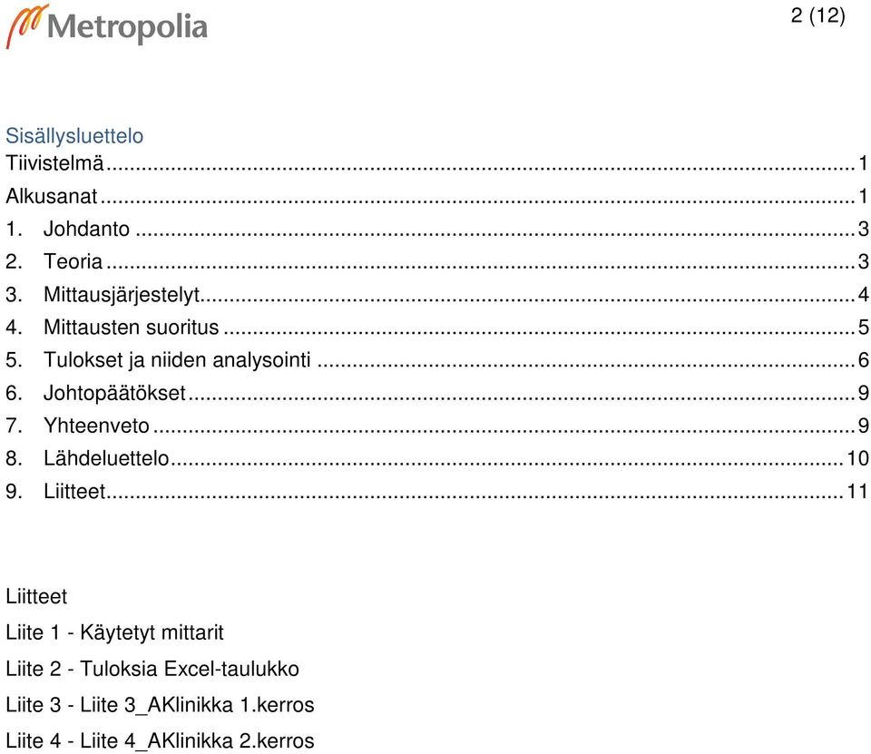 Johtopäätökset... 9 7. Yhteenveto... 9 8. Lähdeluettelo... 10 9. Liitteet.